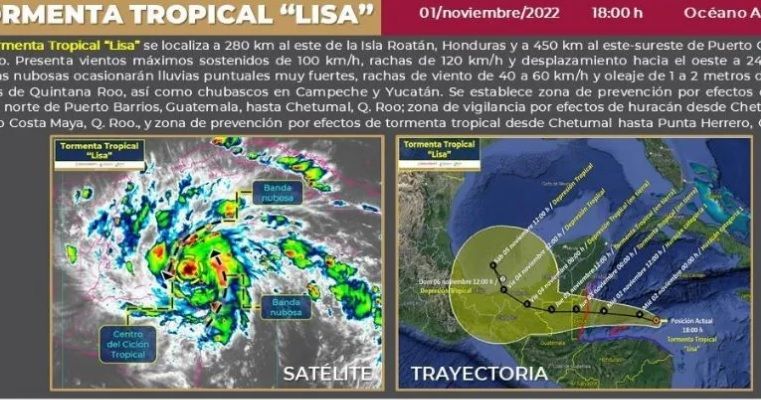 “Lisa” se intensificará mañana en huracán categoría 1