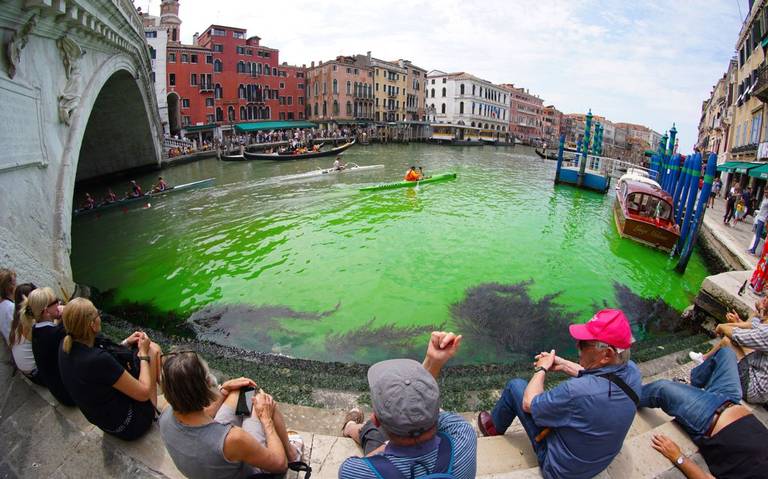 Venecia se pinta de verde; investigan aparición de mancha fluorescente en los canales