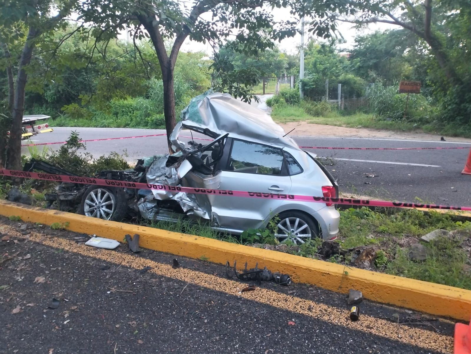 Trágico accidente en Santa Cruz Huatulco: dos jóvenes mueren prensados tras chocar su auto contra un árbol