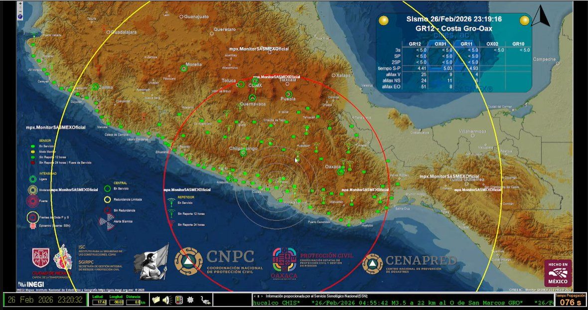 Sismo de magnitud 4.6 sacude frontera entre Oaxaca y Guerrero la noche del 26 de febrero