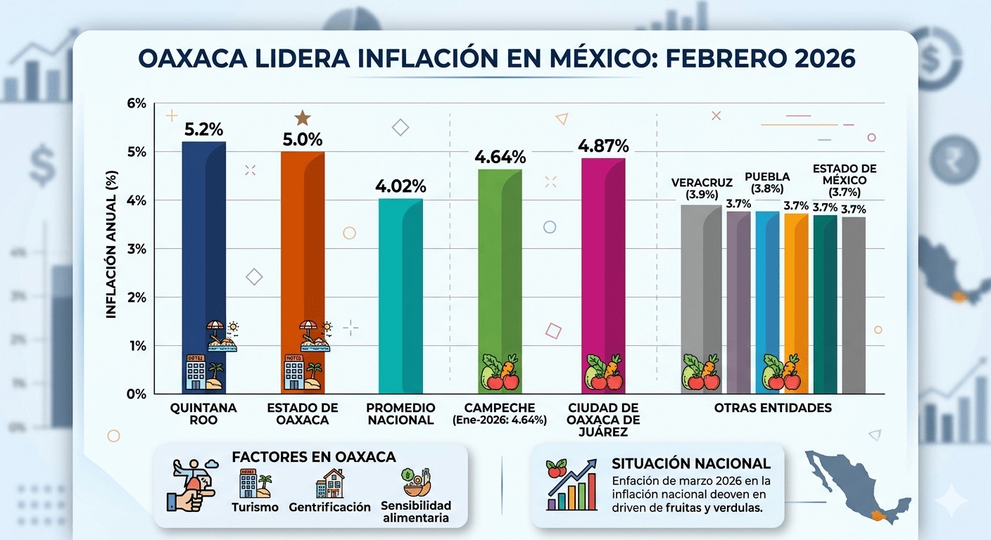 Oaxaca, en el top 3 de la carestía nacional: la inflación estatal supera el promedio y golpea la economía familiar