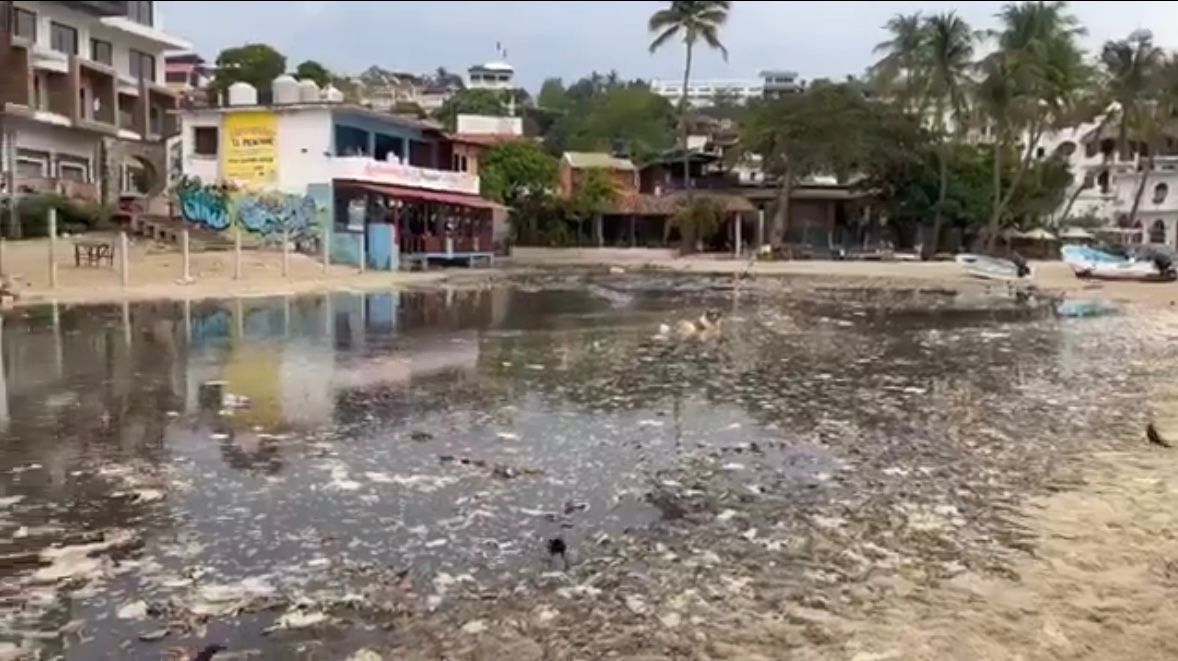 Puerto Escondido, #Oaxaca, rumbo al colapso ambiental; lluvias colapsan drenaje e inunda de aguas residuales la bahía