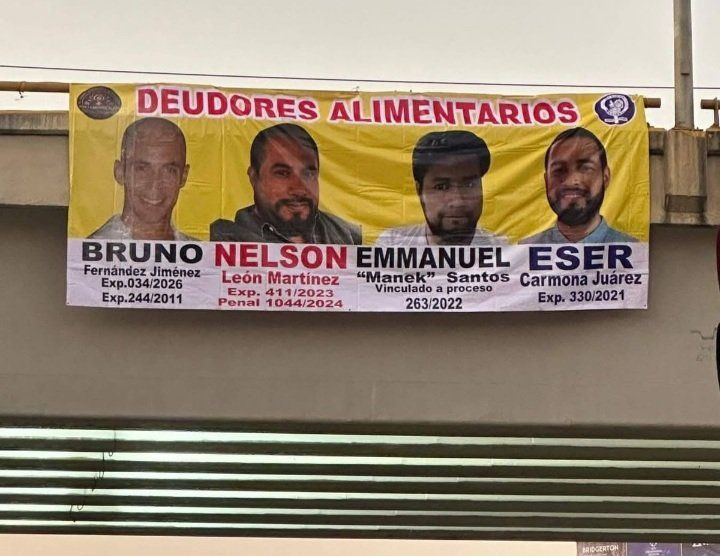 Colectivo exhibe a padres deudores alimentarios en puentes de Oaxaca durante festejos del Día del Niño