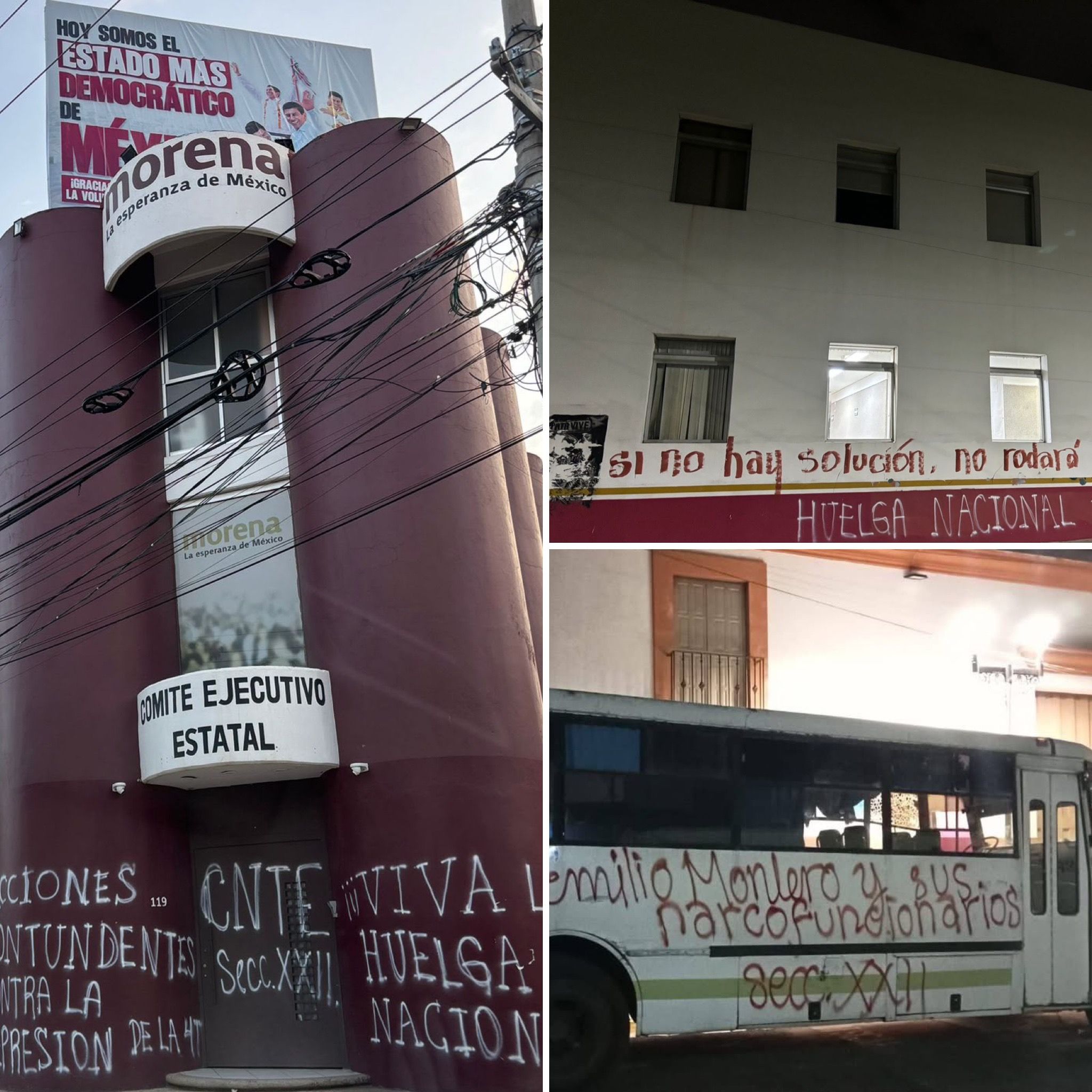 Sección 22 niega pintas a bancos, estadio de beisbol y oficinas de Morena; denuncia intento de desprestigio Sección 22 niega pintas a bancos, estadio de beisbol y oficinas de Morena; denuncia intento de desprestigio