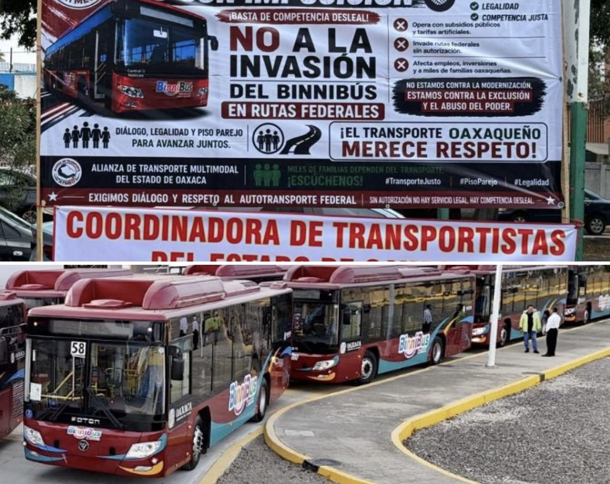 Transportistas de Oaxaca amenazan con paro estatal el 15 de mayo si la SICT no frena invasión del BinniBus