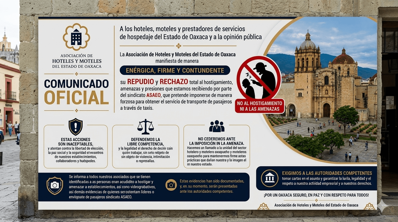 Hoteleros de #Oaxaca capital denuncian red de extorsión y graves amenazas por parte de taxis ligados a ASAEO