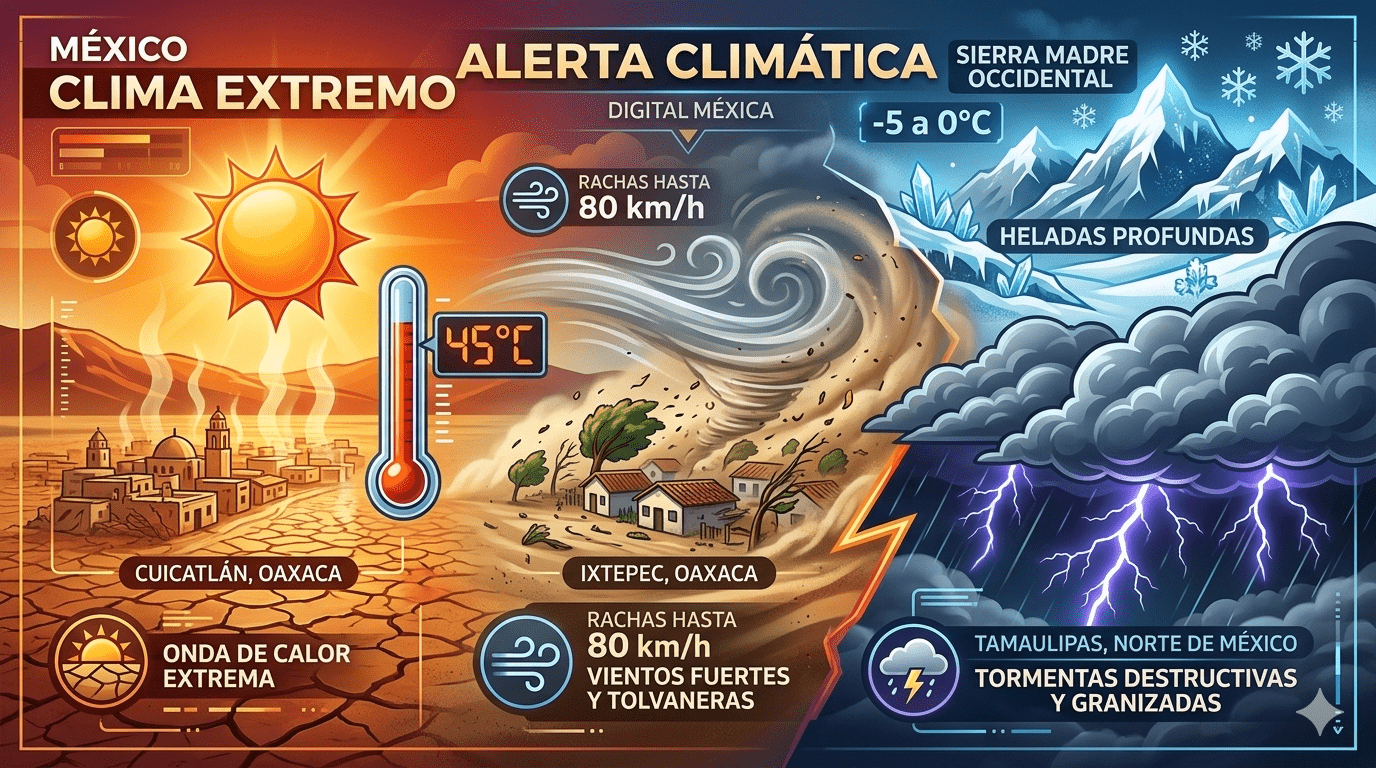 Servicio Meteorológico Nacional pronostica temperaturas de hasta 45° en Oaxaca y alerta por clima extremo nacional