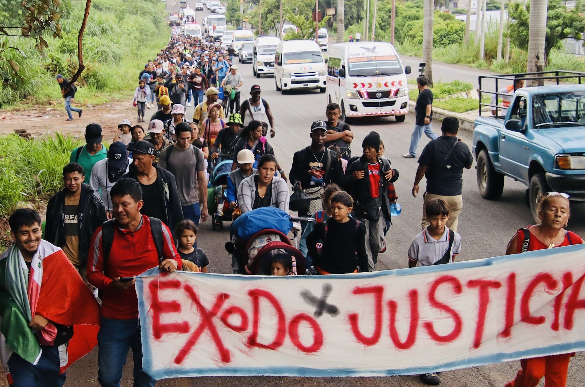 La caravana migrante «Dios Bendice» avanza lentamente por Chiapas con la firme intención de llegar a Oaxaca