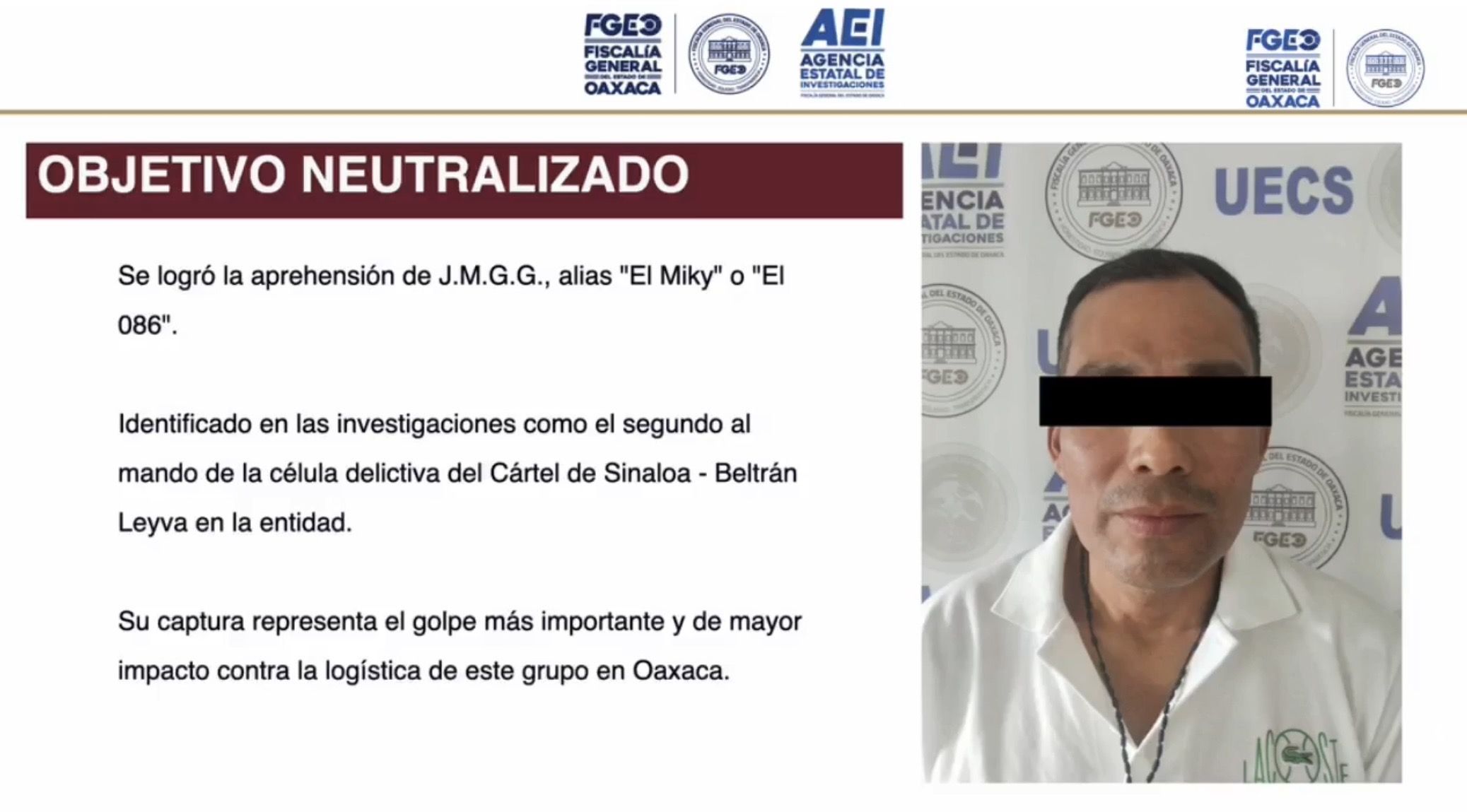 Fiscalía de Oaxaca y fuerzas federales capturan a “El Miky”, segundo al mando del Cártel de la Costa Fiscalía de Oaxaca y fuerzas federales capturan a “El Miky”, segundo al mando del Cártel de la Costa
