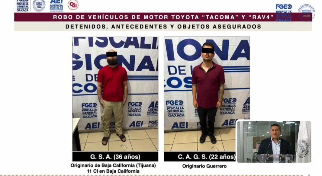Fiscal de Oaxaca anuncia detención de célula que robaba camionetas Toyota en Oaxaca y las remarcaba en Puebla Fiscal de Oaxaca anuncia detención de célula que robaba camionetas Toyota en Oaxaca y las remarcaba en Puebla