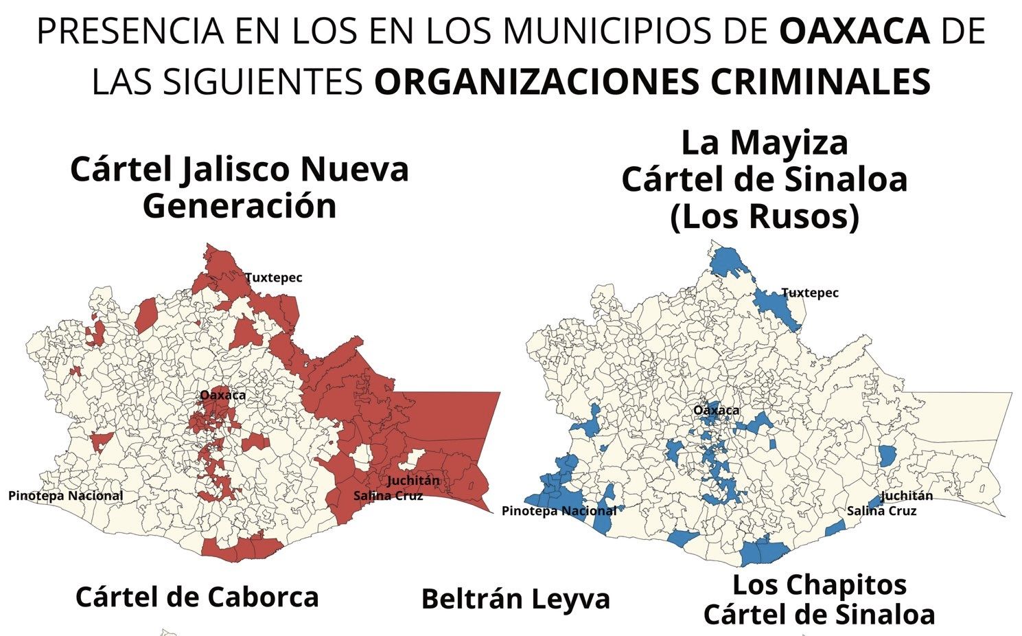 Once cárteles y células se dividen 142 municipios de Oaxaca; CJNG y Sinaloa mandan en regiones clave Once cárteles y células se dividen 142 municipios de Oaxaca; CJNG y Sinaloa mandan en regiones clave