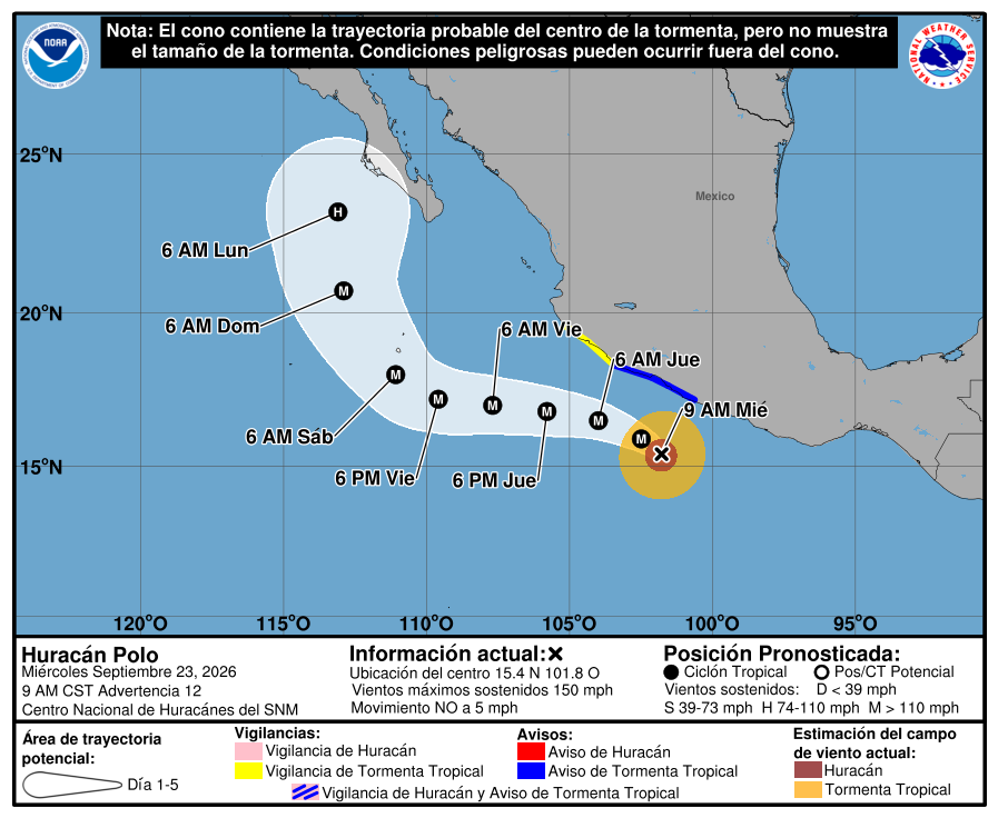Huracán Polo mantiene alerta en costas mexicanas con lluvias, oleaje extremo y trayectoria incierta frente al Pacífico Huracán Polo mantiene alerta en costas mexicanas con lluvias, oleaje extremo y trayectoria incierta frente al Pacífico