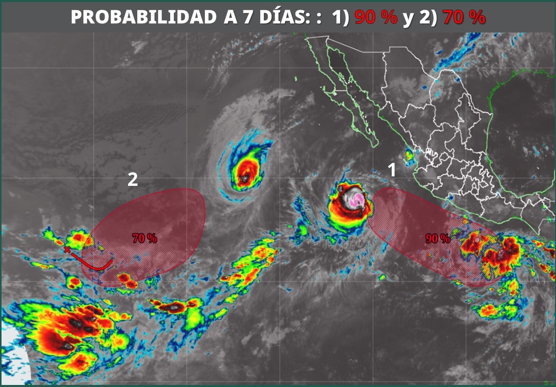 Zona de baja presión a 415 km de Puerto Ángel, Oaxaca, alcanza 90% de desarrollo ciclónico: SMN