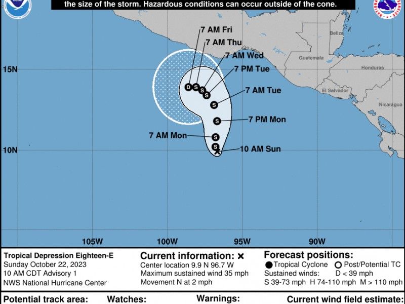 Alerta Protección Civil a Istmo y Costa de Oaxaca por formación de la depresión tropical 18-E en el Pacífico