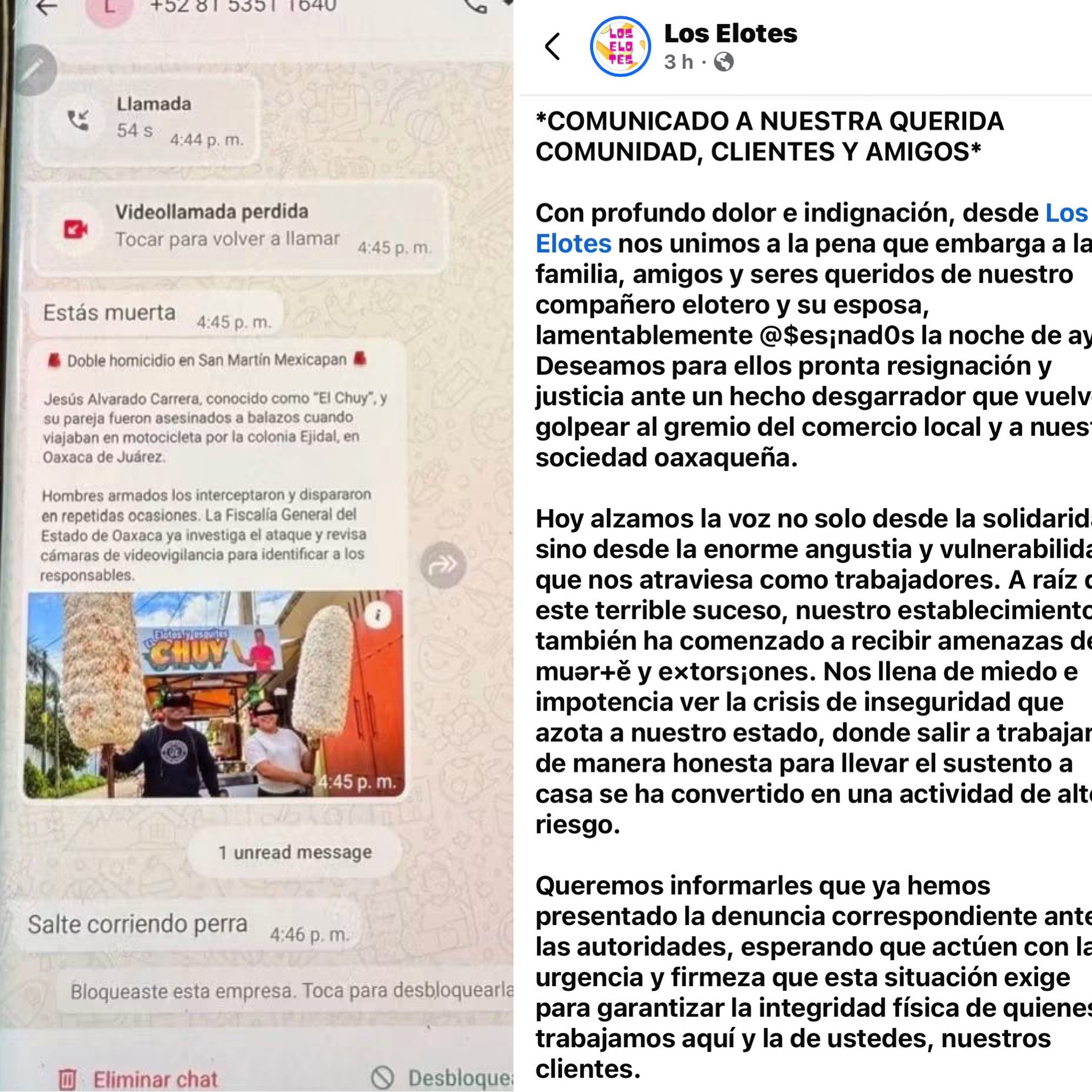 Cobro de piso amenaza a comerciantes tras doble homicidio de vendedores de elotes en Oaxaca capital; exigen resultados y protección