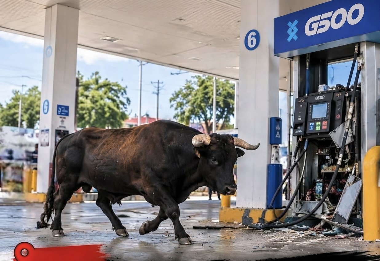 Toro desbocado escapa de rastro municipal de Oaxaca capital, causa destrozos en gasolinera de Símbolos Patrios y es abatido Toro desbocado escapa de rastro municipal de Oaxaca capital, causa destrozos en gasolinera de Símbolos Patrios y es abatido